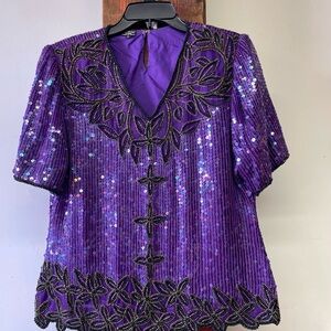 Purple Sequin Embellished Women's Top